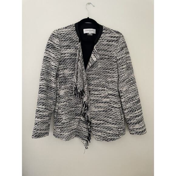 Gerard Darel Paris Women’s Tweed Boucle Open Front Blazer Jacket Black White 44 - Picture 1 of 7